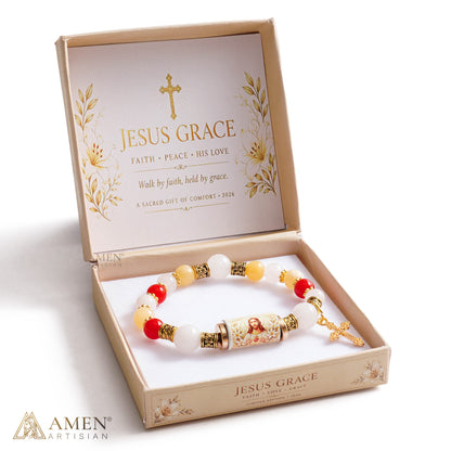 Sacred Heart Jesus Bracelet with Cool-Touch Crystal Beads