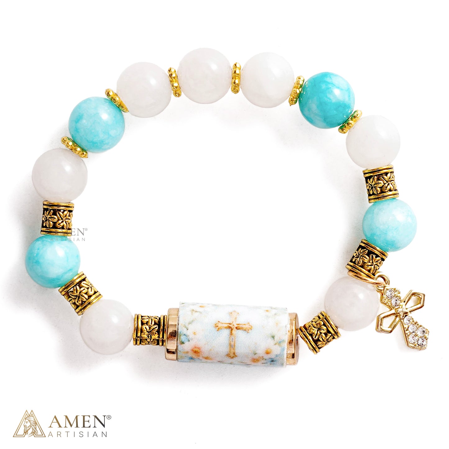 A Cool, Gentle Reminder of Faith — Natural Crystal Cross Bracelet