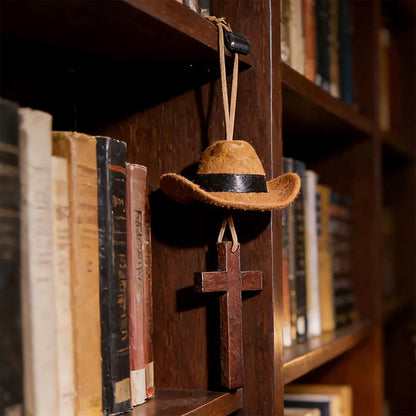【Deal Today】Western Rearview Mirror Ornament with Cowboy Hat and Cross — Faith | Amen Artisan®
