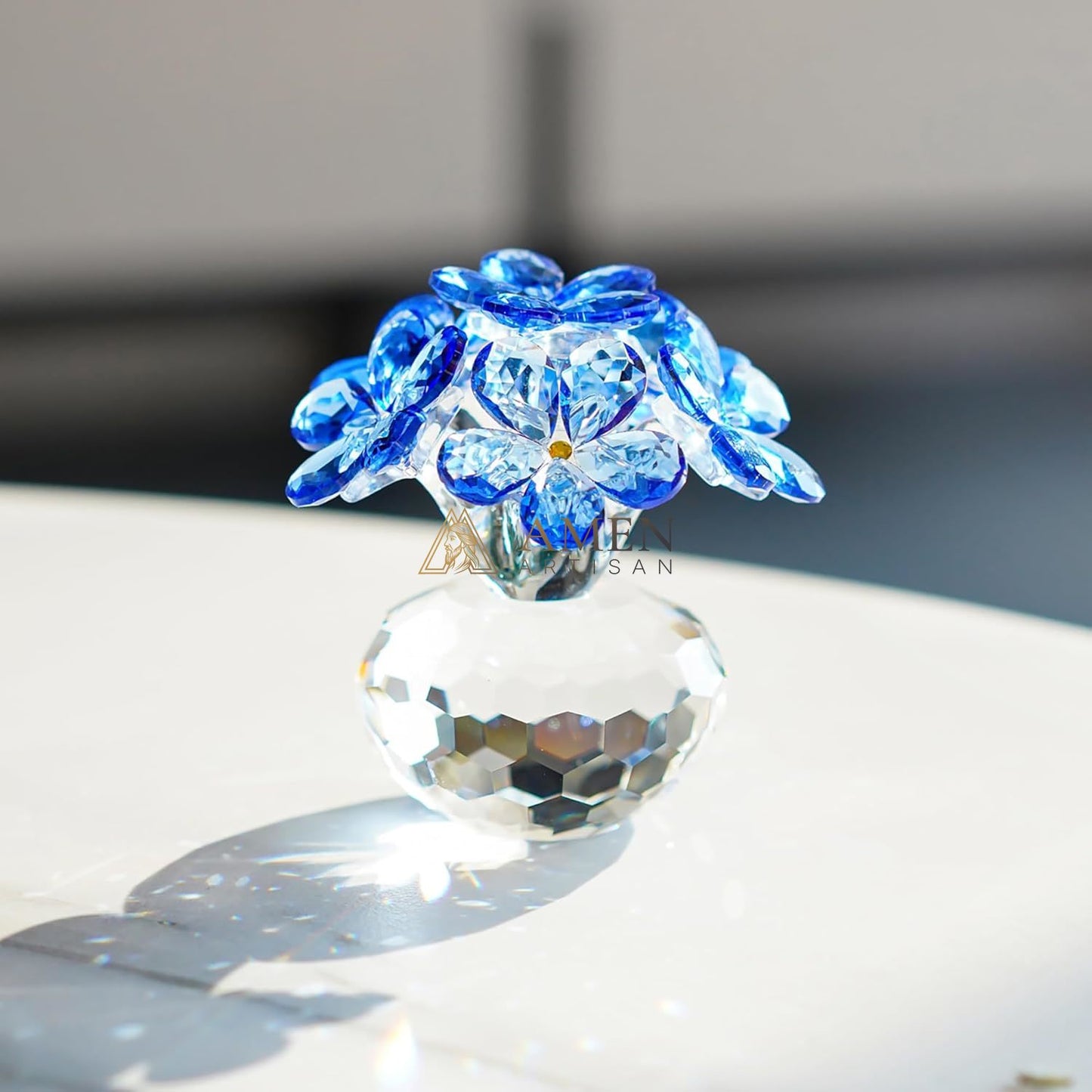 Crystal Blue Floral Figurine  Amen Artisan