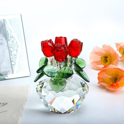 Crystal Red Rose Flower Basket Figurine Amen Artisan