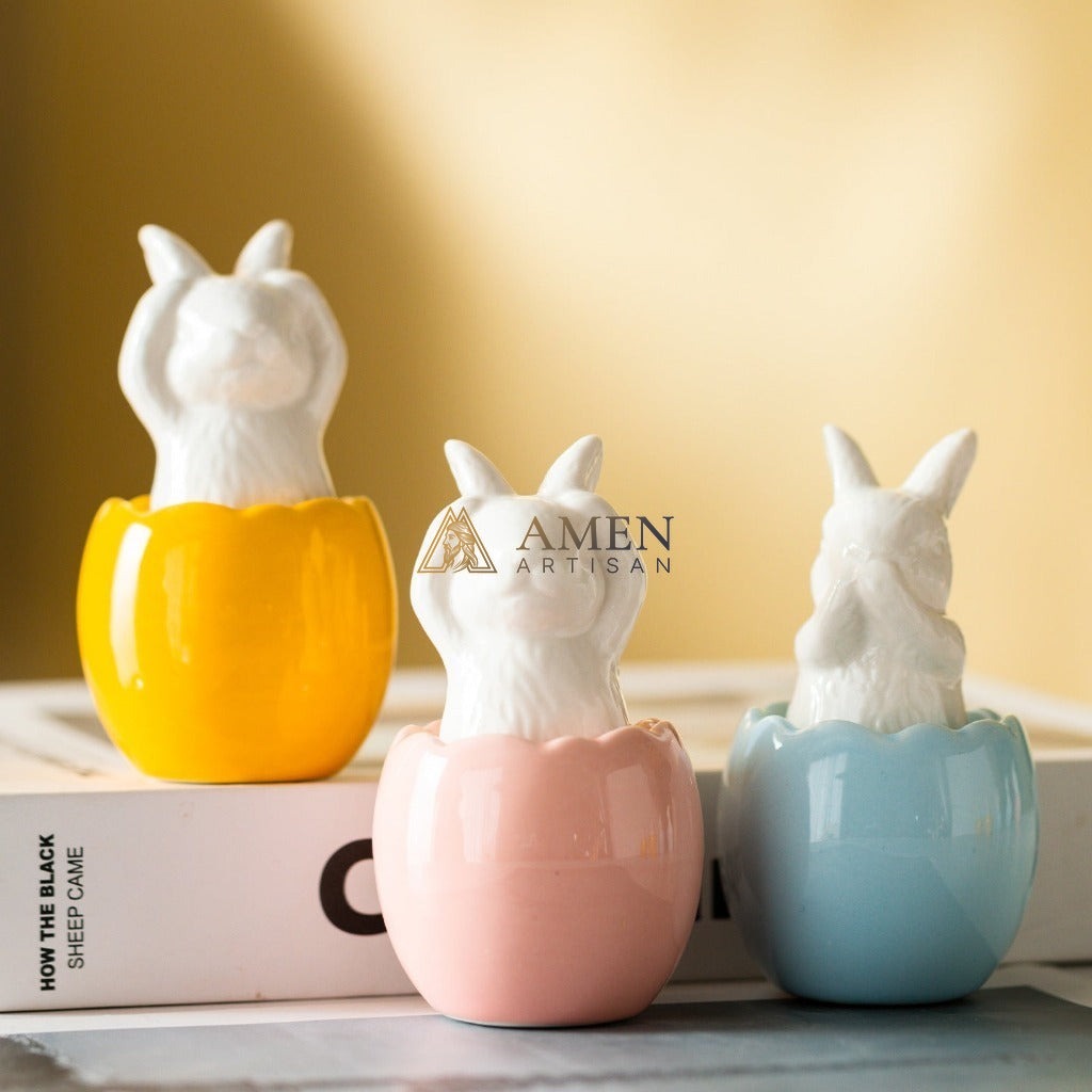 Easter Ceramic Bunny Egg Statue Amen Artisan
