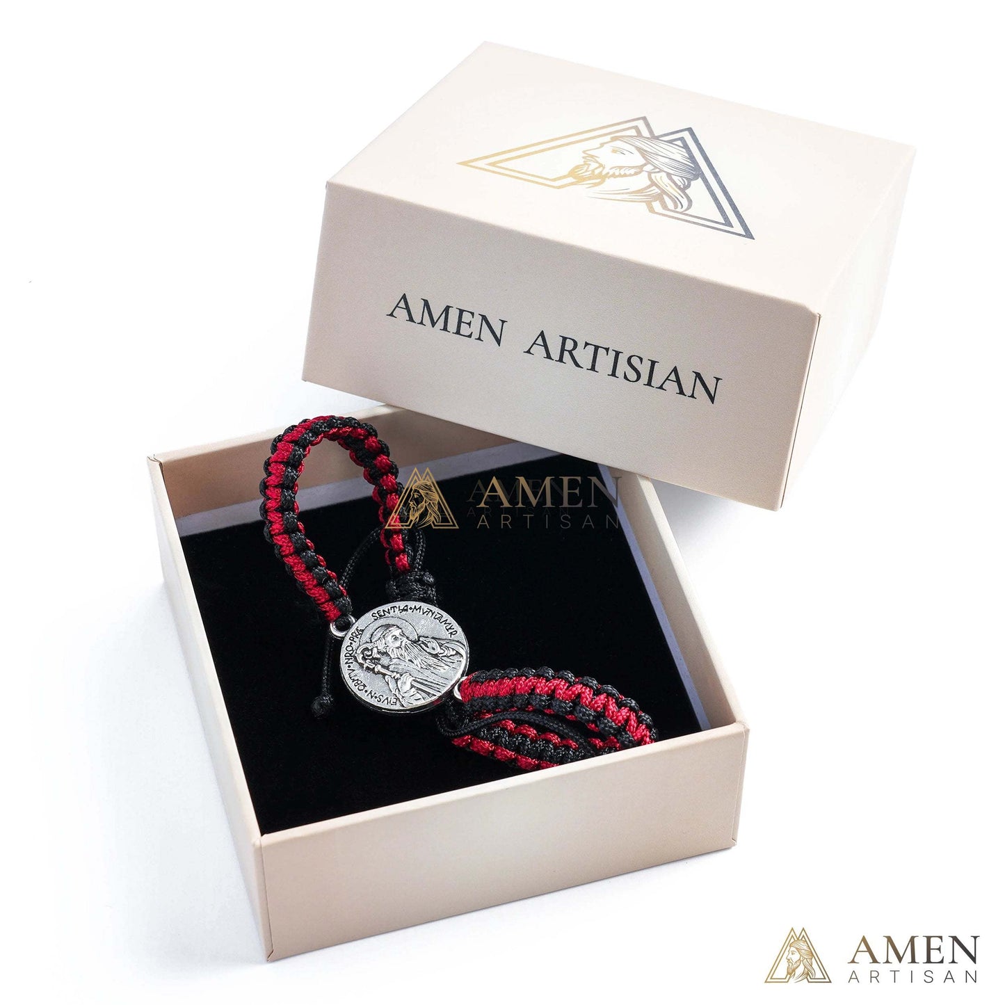 Pulsera trenzada con colgante artesanal con retrato de Jesús de Amén