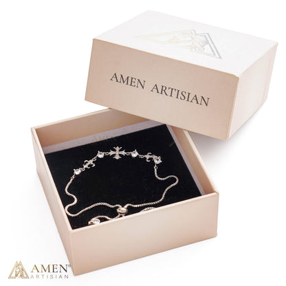 Adjustable Ornate Cross Bolo Bracelet with Sparkling Accents