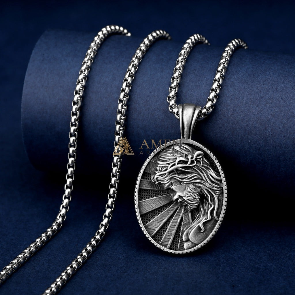 Jesus Crown of Thorns Oval Pendant Necklace Amen Artisan