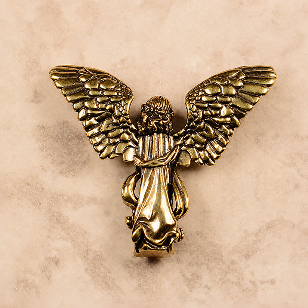 Handcrafted Solid Brass Guardian Angel Figurine - Protection, Peace & Blessing |  Amen Artisan