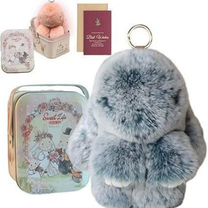 Plush Bunny Keychain Bag Charm – Soft Furry Rabbit Pendant