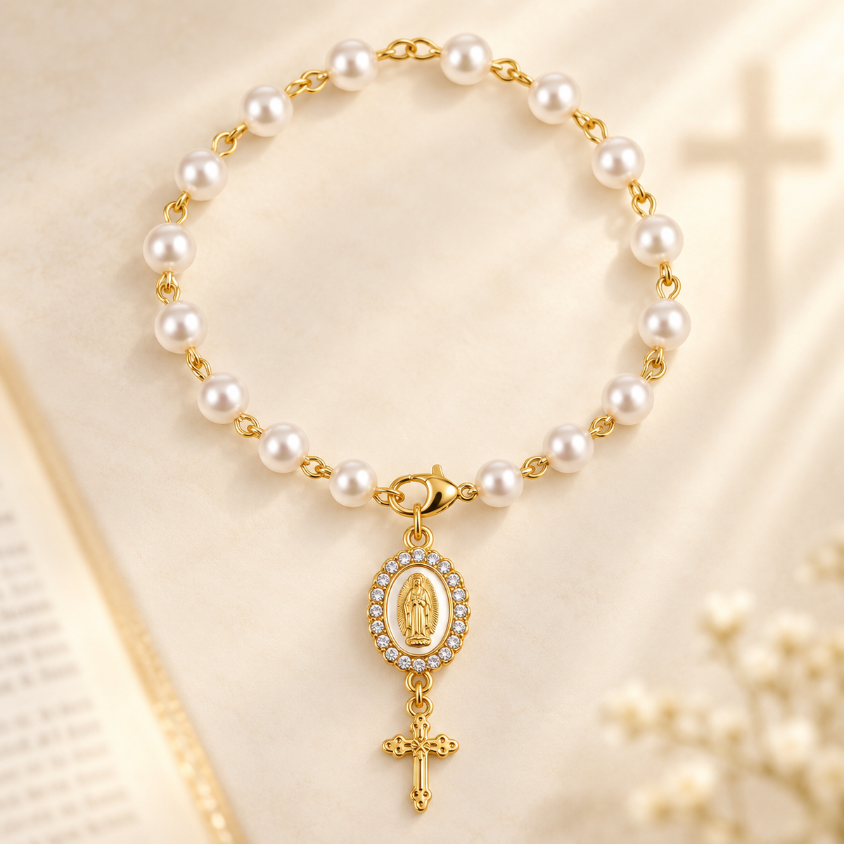 【DEAL TODAY】Pearl-Style Cross Hanging Ornament