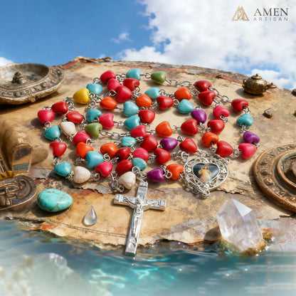 Multicolor Turquoise Heart Rosary Amen Artisan