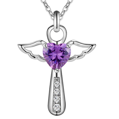 Sparkling Angel Heart Pendant Necklace