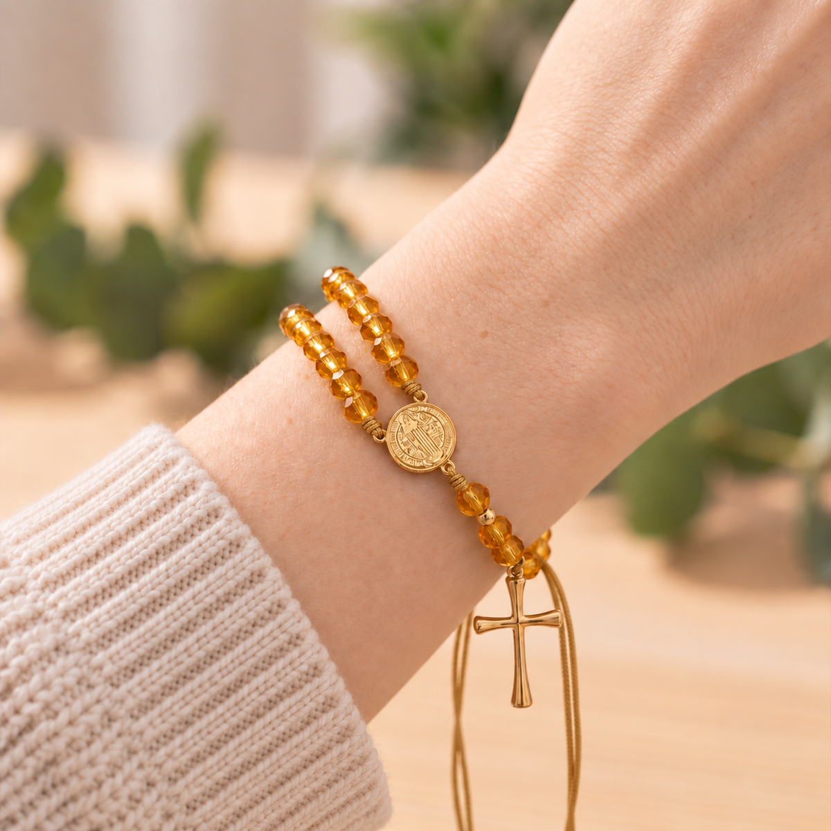 【DEAL TODAY】Adjustable St. Benedict Medal Double-Strand Bracelet with Cross Charm