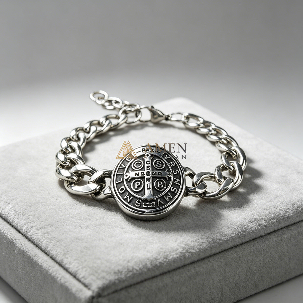 【DEAl TODAY】Saint Benedict Cross Cuban Link Bracelet - Protection, Strength & Faith |  Amen Artisan