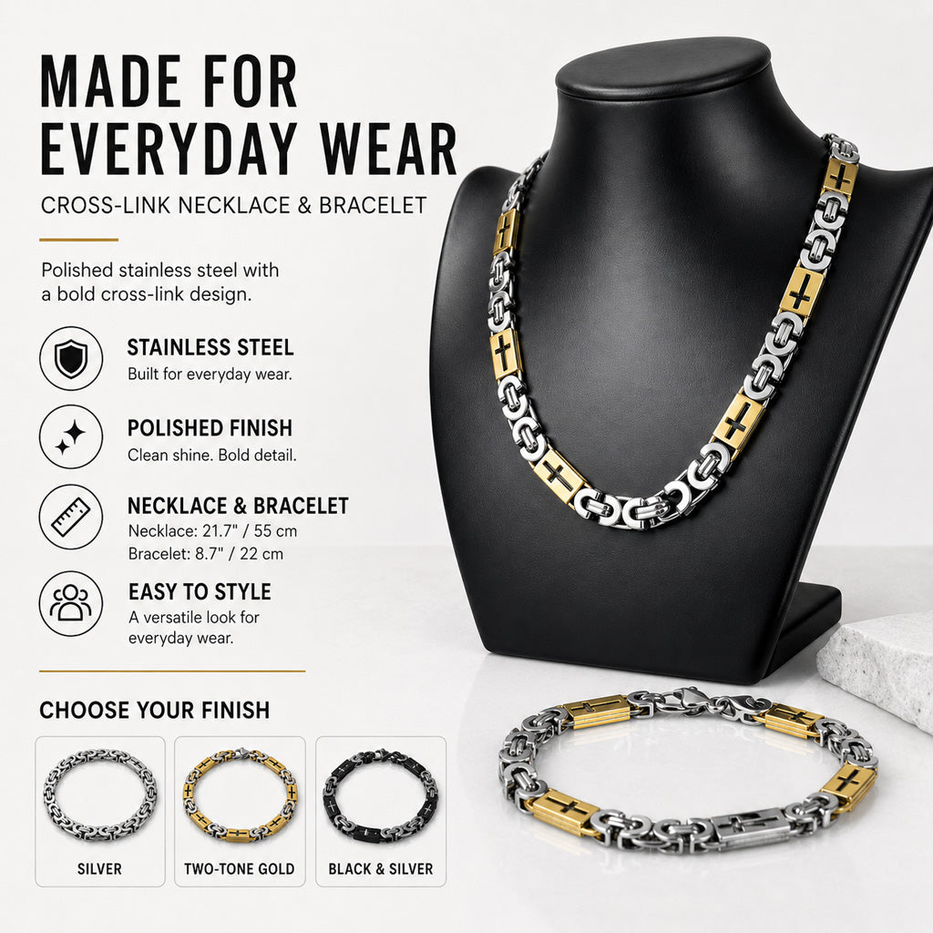 【DEAL TODAY】Two-Tone Cross Link Chain Necklace