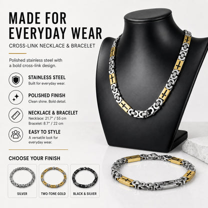 【DEAL TODAY】Two-Tone Cross Link Chain Necklace