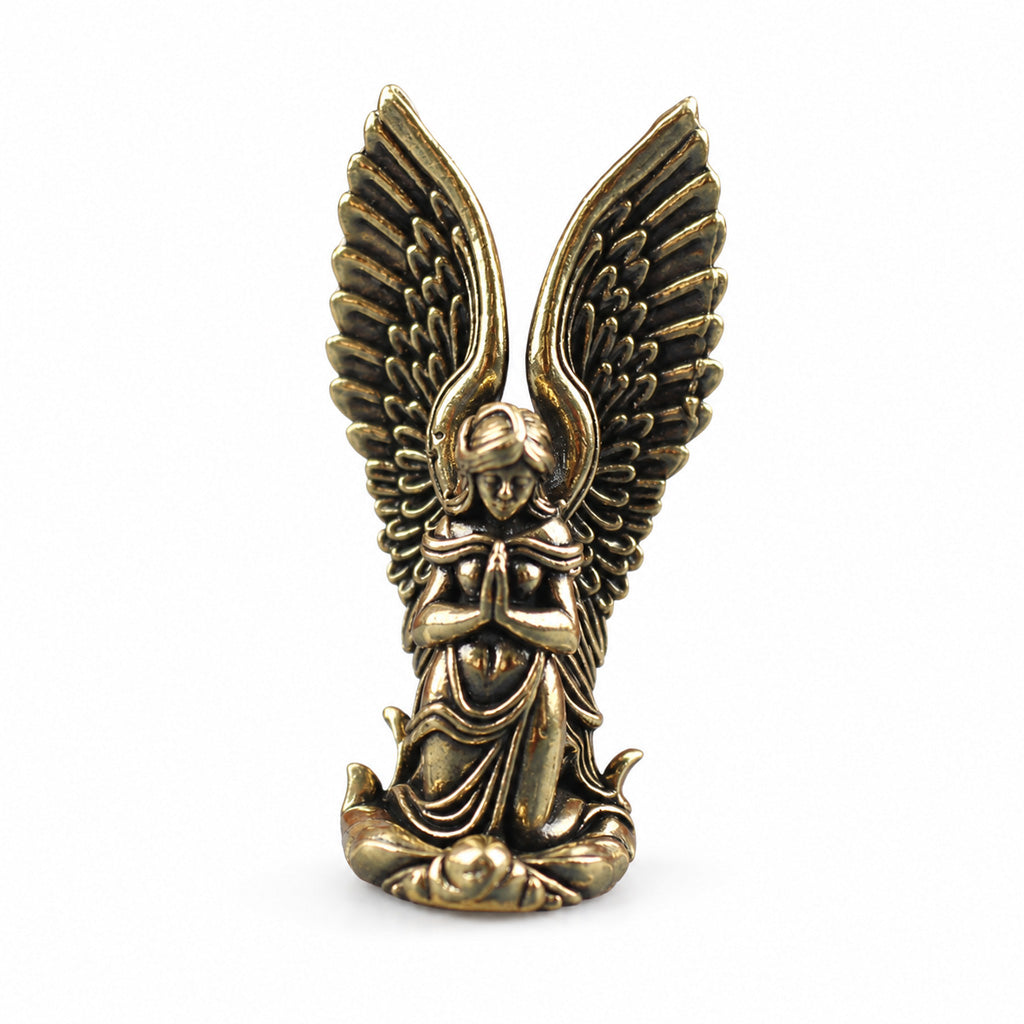 Handcrafted Solid Brass Guardian Angel Figurine - Protection, Peace & Blessing |  Amen Artisan