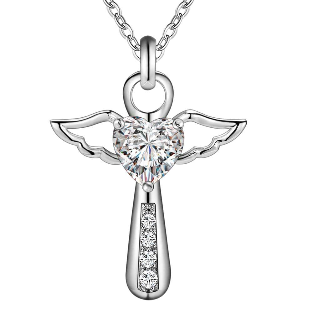 Sparkling Angel Heart Pendant Necklace