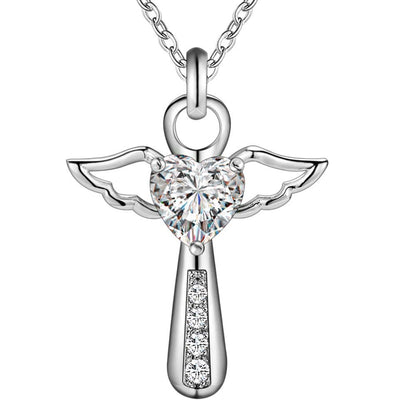 Sparkling Angel Heart Pendant Necklace