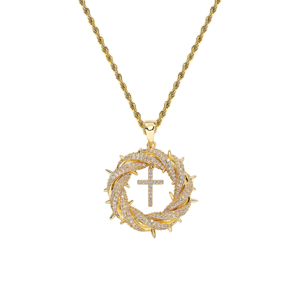 Crown of Thorns Cross Pendant Necklace