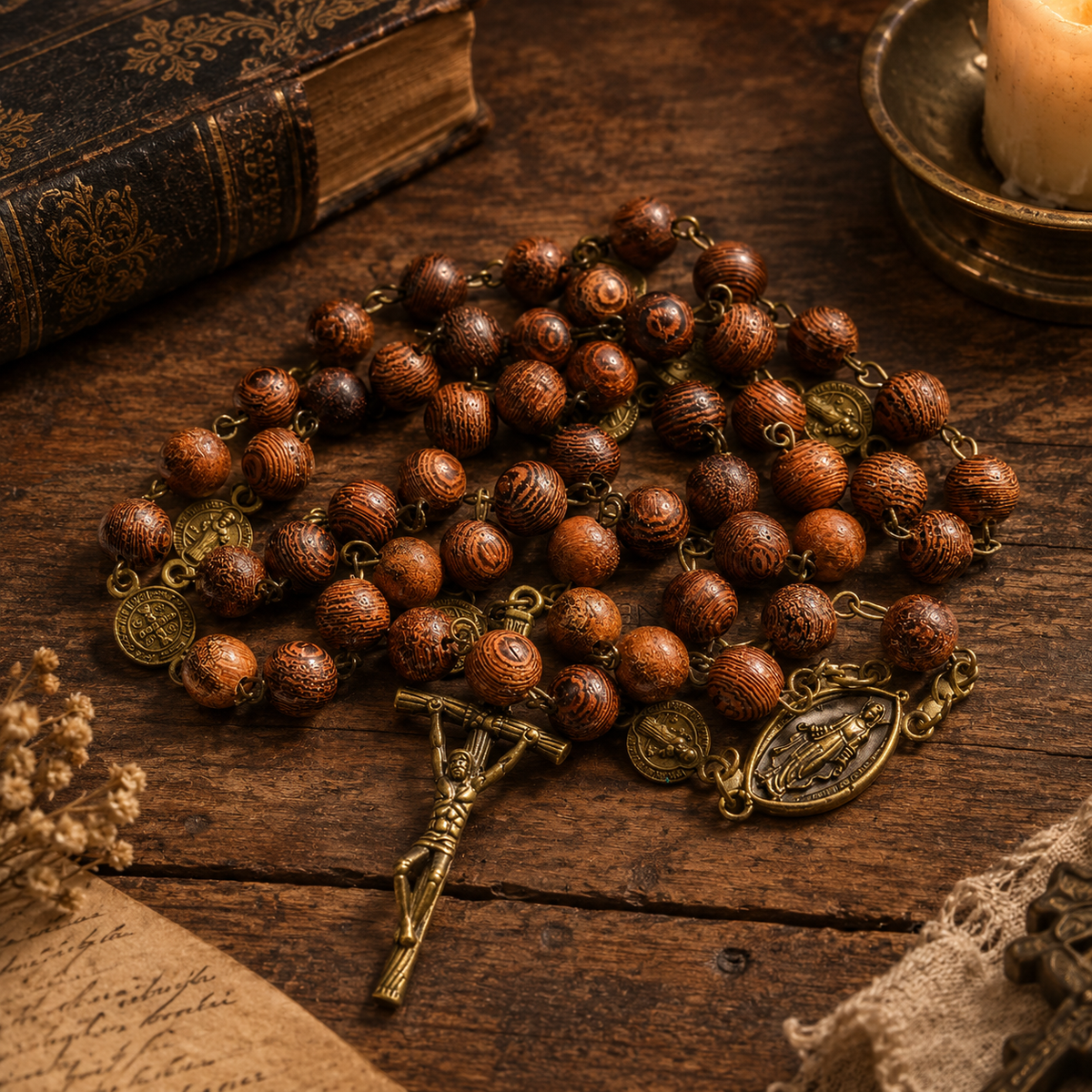 Antique-Style Seven Sorrows Wooden Rosary