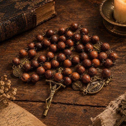 Antique-Style Seven Sorrows Wooden Rosary