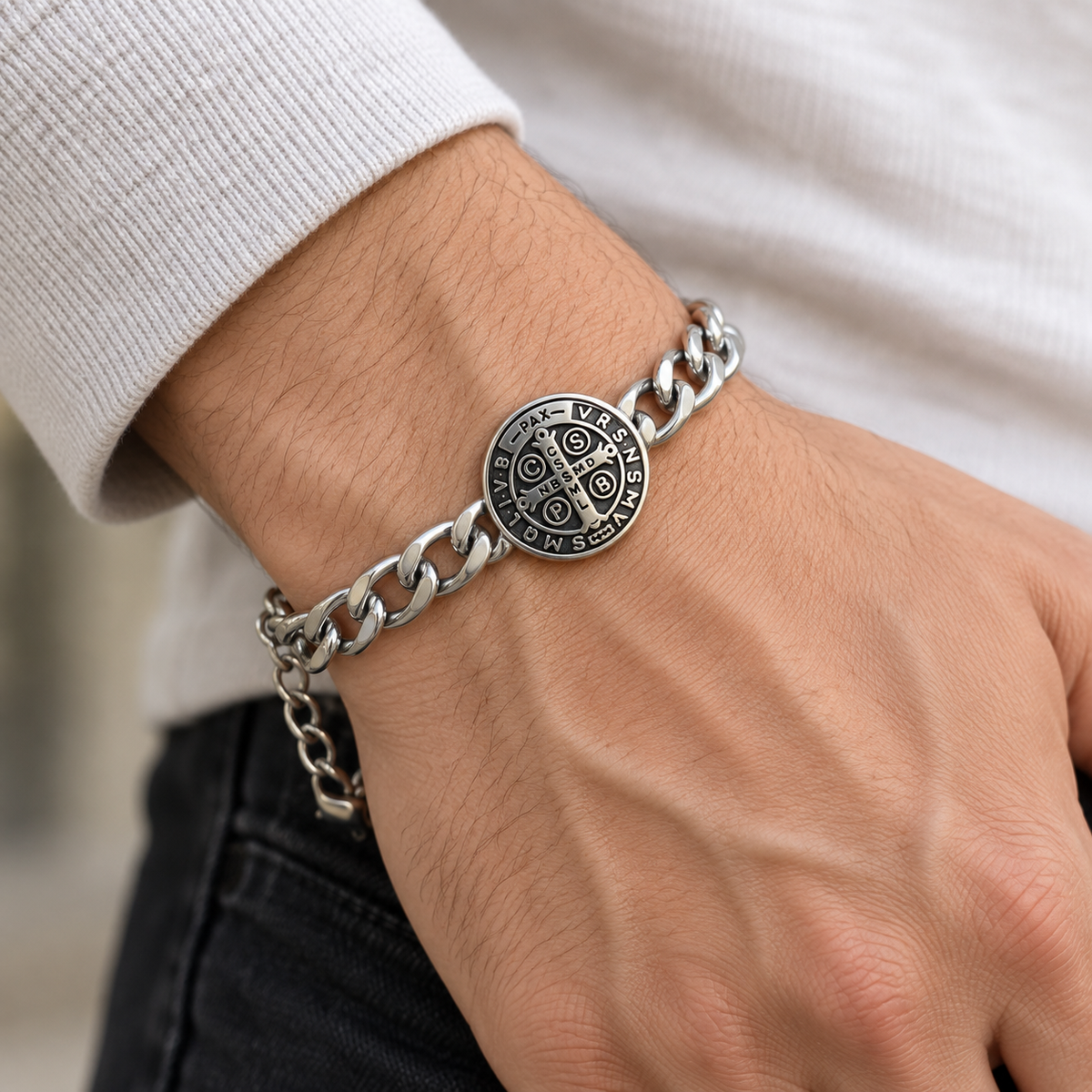 St. Benedict Medal Curb Chain Bracelet
