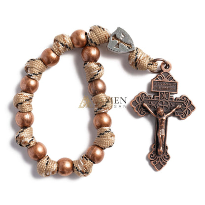 Military-Grade Paracord Pocket Rosary with Antique Bronze Beads Amen Artisan