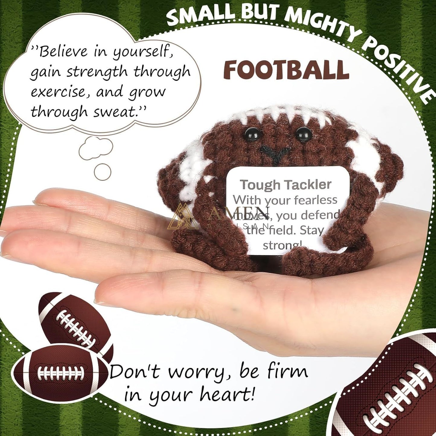 Hand-Knit Positive Football Plush Doll Amen Artisan