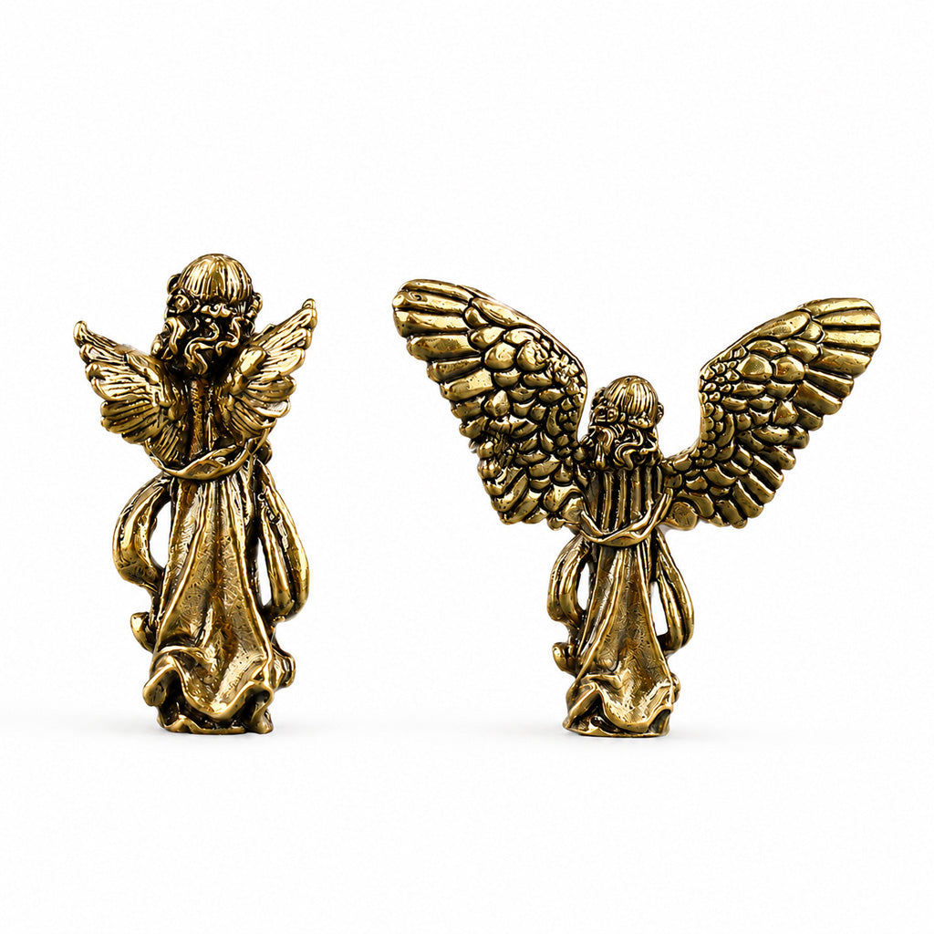 Handcrafted Solid Brass Guardian Angel Figurine - Protection, Peace & Blessing |  Amen Artisan