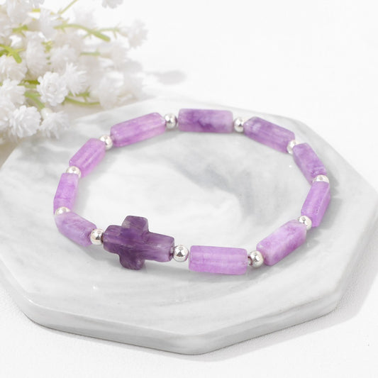 Cross Purple Stone Bracelet Amen Artisan