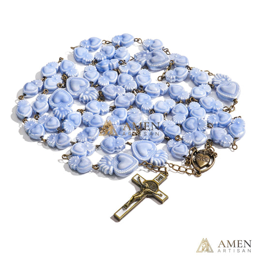 Ceramic Sacred Heart Beads Rosary - Vintage Bronze Style Rosary - Amen Artisan