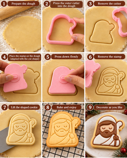 Nativity Cookie Cutter & Stamp Set – Mary, Joseph & Baby Jesus Christmas Baking