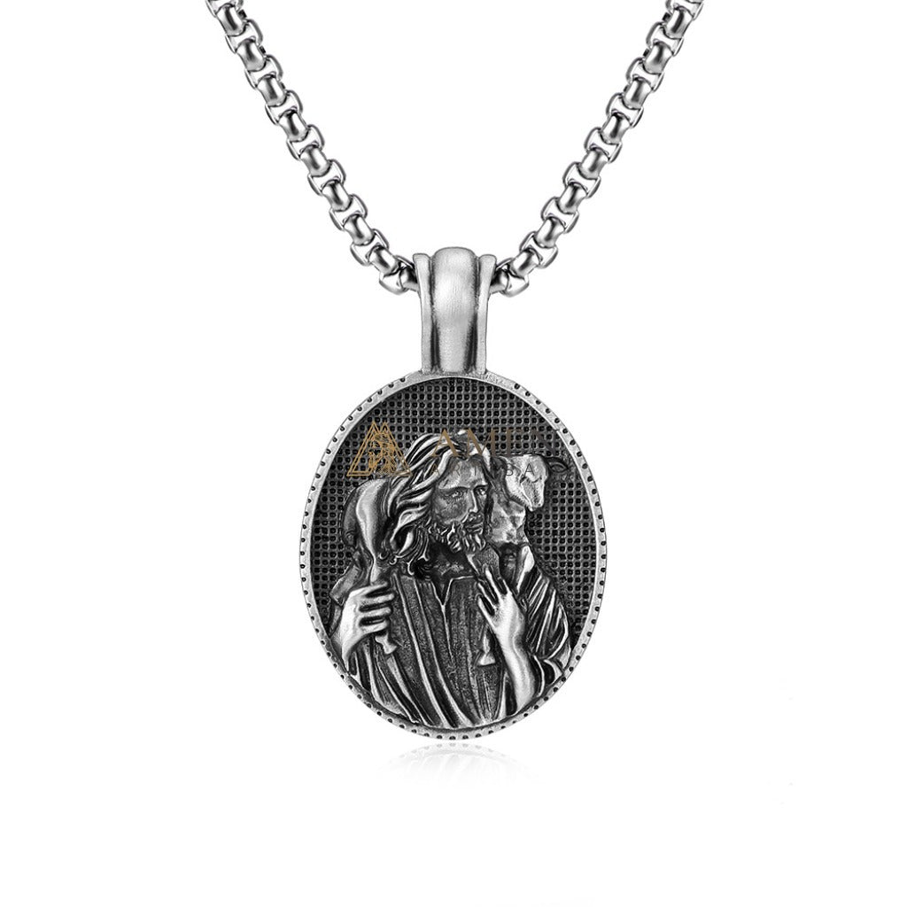 Jesus & Lamb Oval Pendant Necklace Amen Artisan