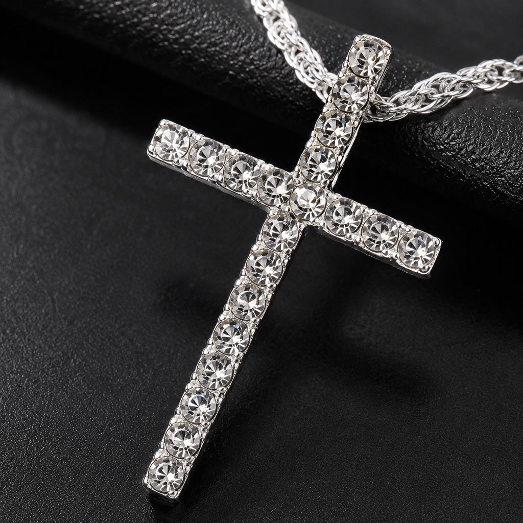 Sparkling Layered Cross Necklace with Rhinestone Details