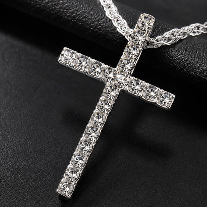 Sparkling Layered Cross Necklace with Rhinestone Details