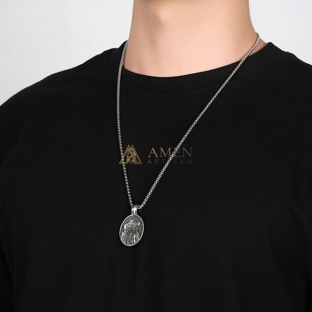 Jesus & Lamb Oval Pendant Necklace Amen Artisan