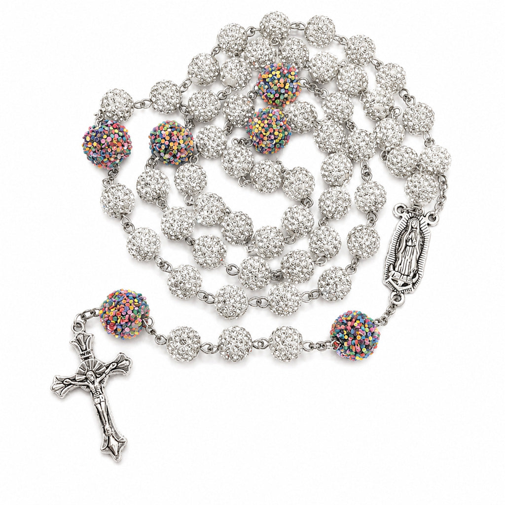 Our Lady of Guadalupe Five-Decade Rosary with Rhinestone-Covered Beads — Devotion | Amen Artisan®