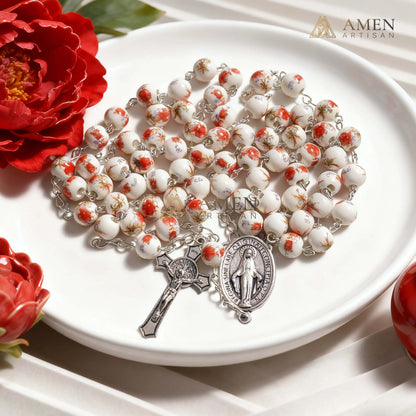 Plum Blossom Ceramic Rosary Amen Artisan