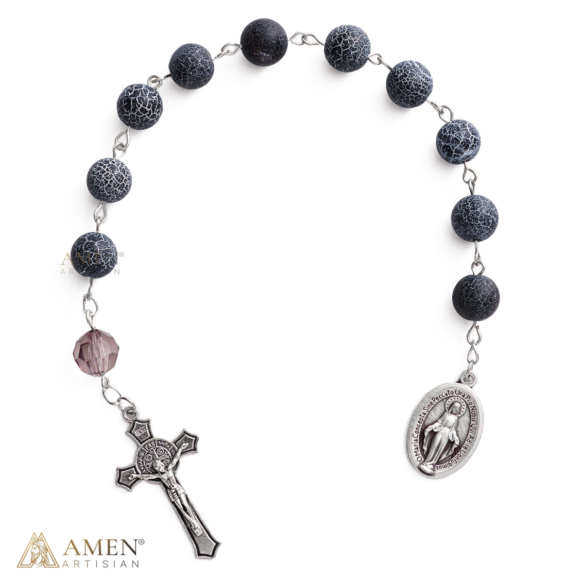 Miraculous Medal Natural Stone One-Decade Rosary