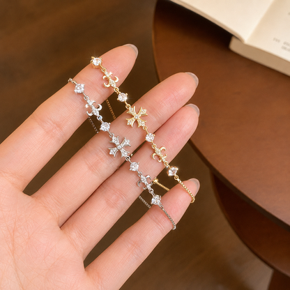 Adjustable Ornate Cross Bolo Bracelet with Sparkling Accents