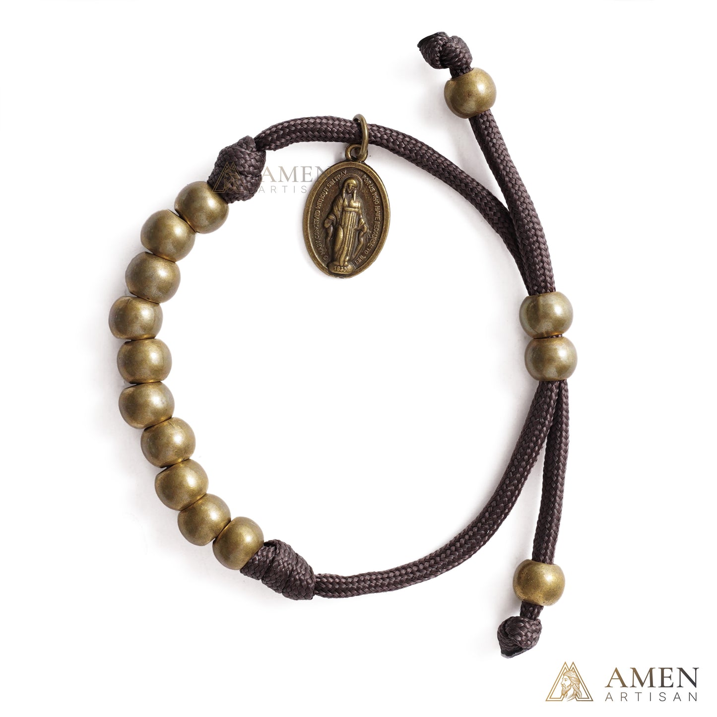 Brown Braided Prayer Bracelet with Antique Bronze Beads — Blessing