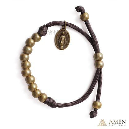 Brown Braided Prayer Bracelet with Antique Bronze Beads — Blessing