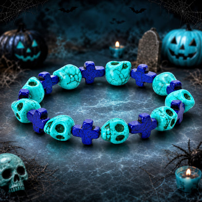 Gothic Skull & Cross Beaded Bracelet