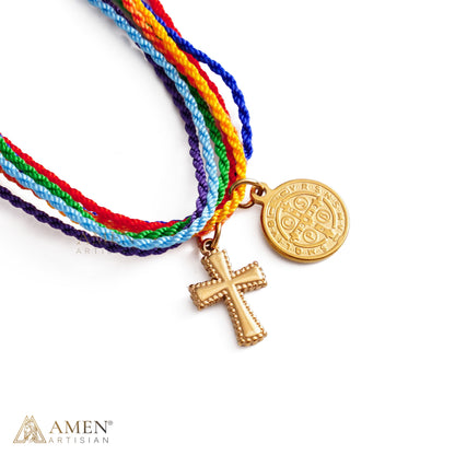 FIRST 50 CUSTOMERS ONLY —St. Benedict Medal Adjustable Cord Bracelet with Cross Charm