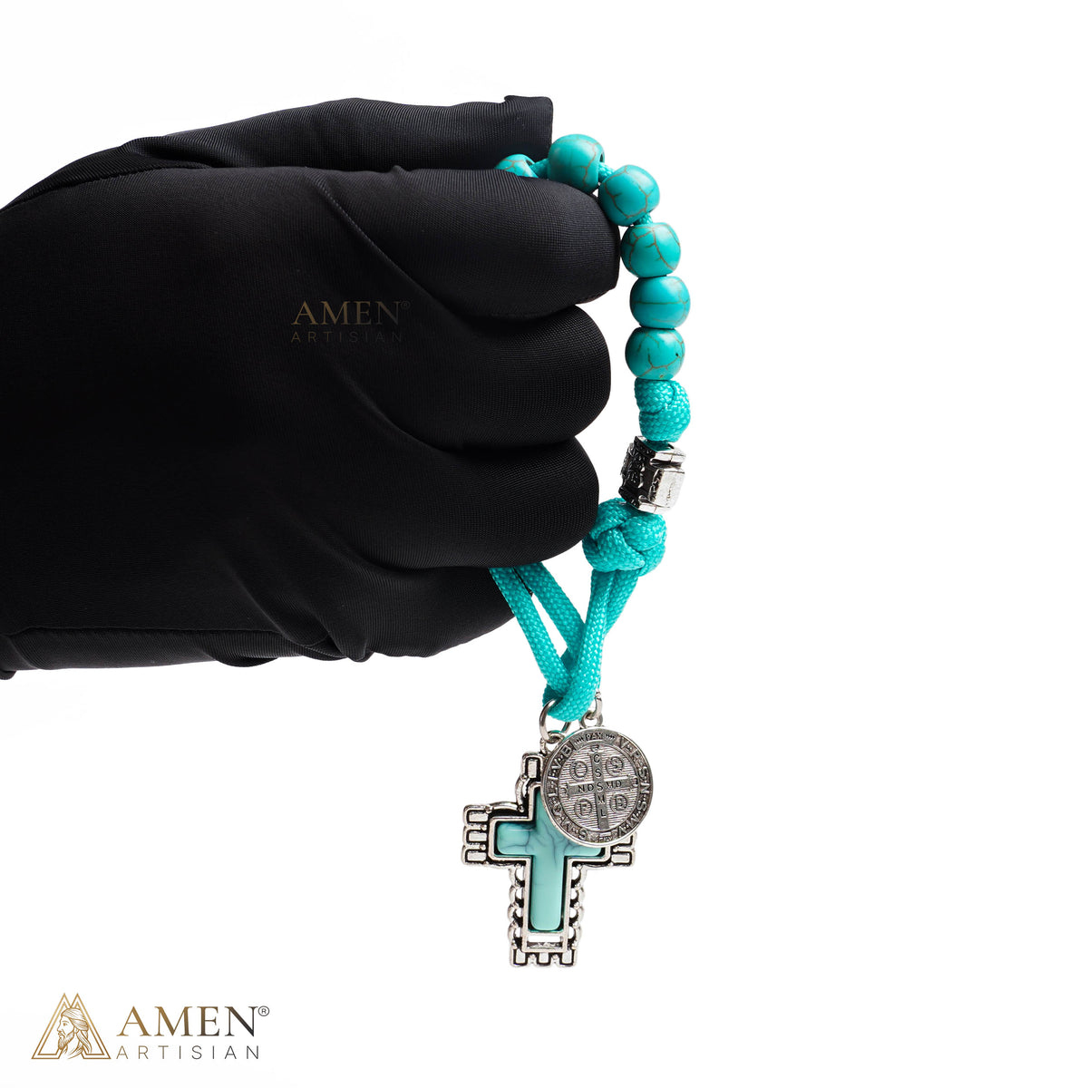 Turquoise St. Benedict One-Decade Pocket Rosary