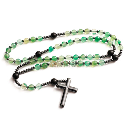 Green Agate Rosary with Cross Amen Artisan