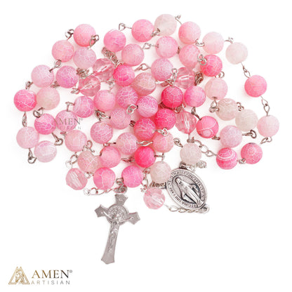 Our Lady Natural Blue Stone Rosary — Miraculous Medal & St. Benedict Crucifix
