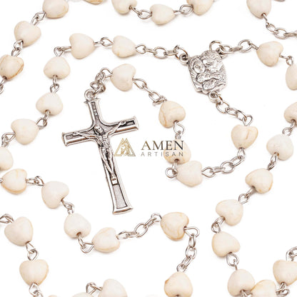 White Turquoise Heart Rosary Amen Artisan