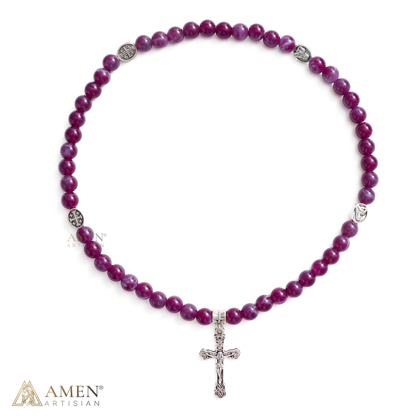 Purple Marbled Bead Crucifix Wrap Bracelet and Necklace