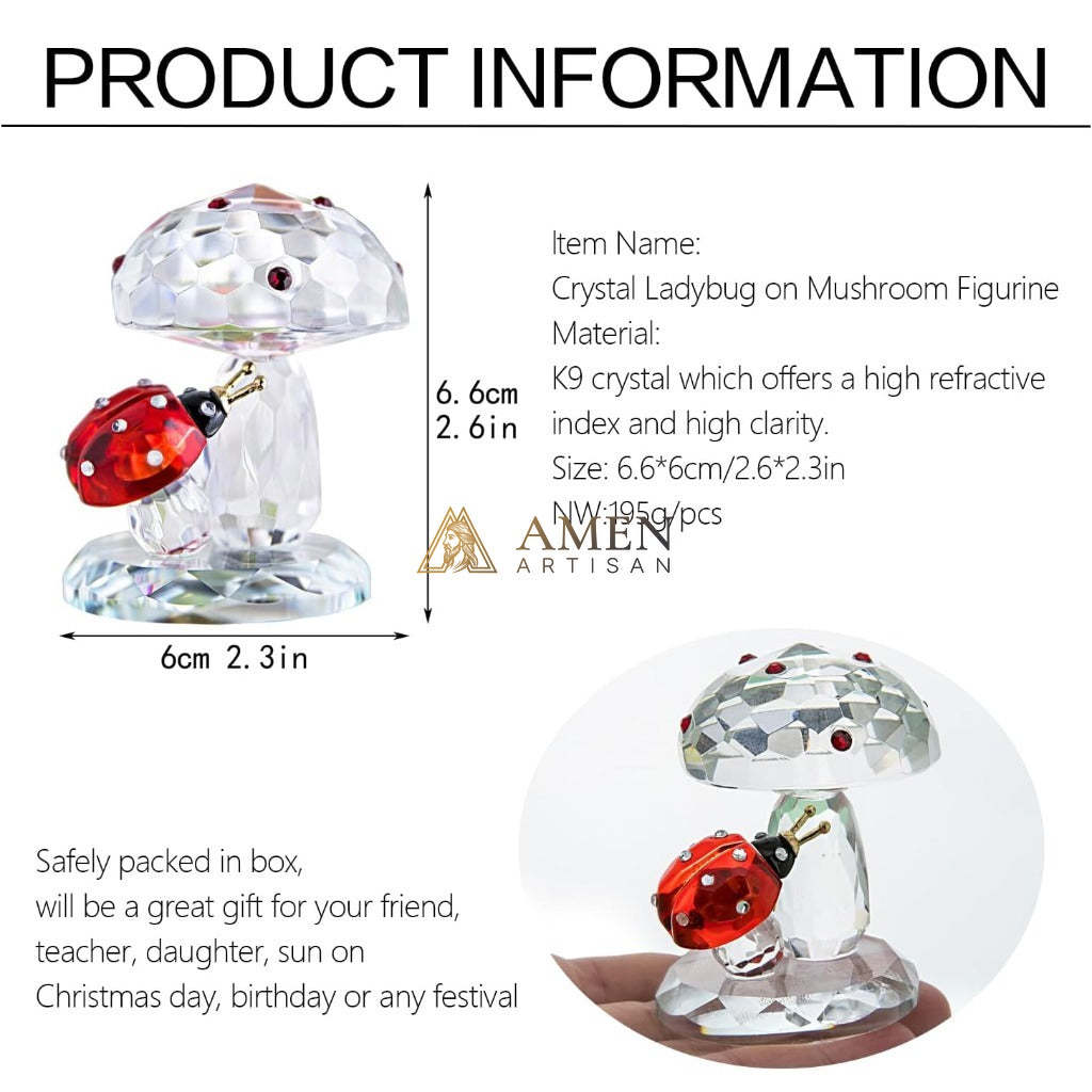 Crystal Mushroom & Ladybug Figurine Amen Artisan