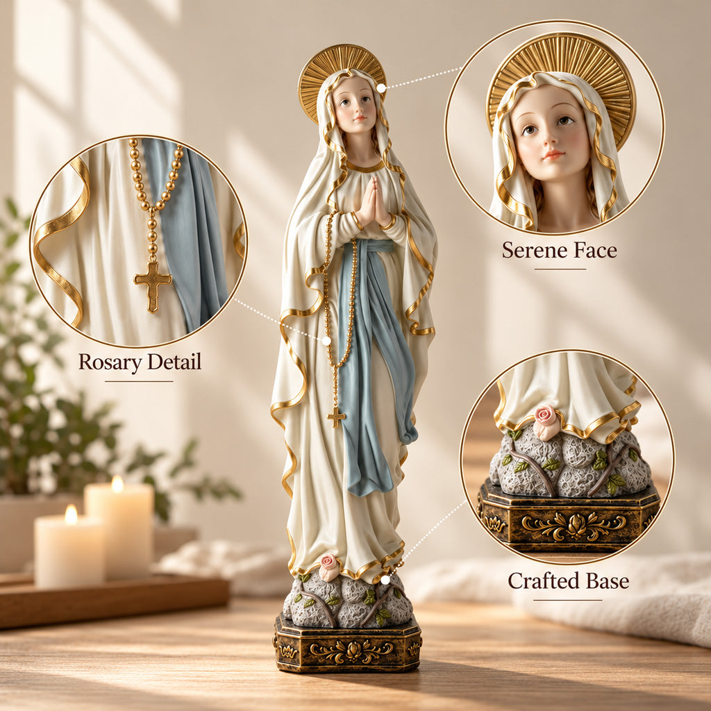 Virgin Mary Resin Statue with Rosary